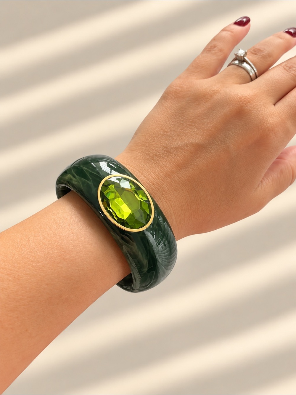 Green Crystal Chunky Bangle Bracelet
